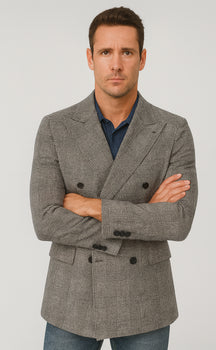 Houndstooth Plaid Peacoat - Gray And Black Patterned Wool Fabric Car Coat - Image 5