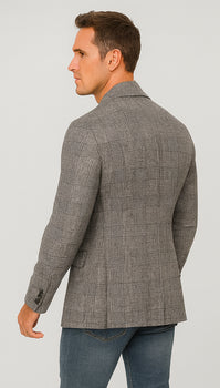 Houndstooth Plaid Peacoat - Gray And Black Patterned Wool Fabric Car Coat - Image 7