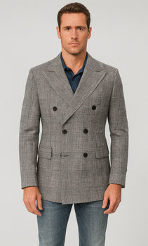 Houndstooth Plaid Peacoat - Gray And Black Patterned Wool Fabric Car Coat - Image 8