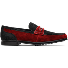 Marco Di Milano Black-Red Hugo Sueded Ostrich Leg Bit Loafers