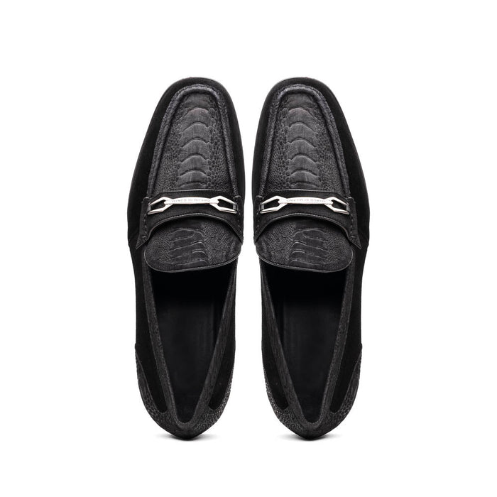 Marco Di Milano Hugo Sueded Ostrich Leg Bit Loafers Black