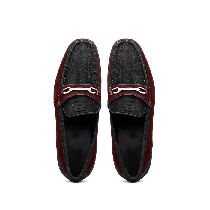 Marco Di Milano Hugo Sueded Ostrich Leg Bit Loafers Black/Wine