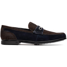 Marco Di Milano Brown-Navy Hugo Sueded Ostrich Leg Bit Loafers