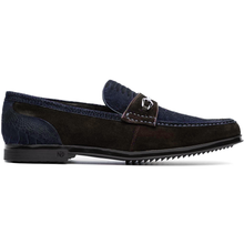 Marco Di Milano Navy-Brown Hugo Sueded Ostrich Leg Bit Loafers