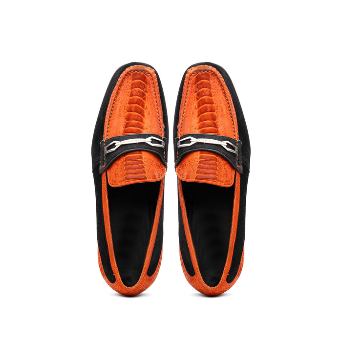 Marco Di Milano Hugo Sueded Ostrich Leg Bit Loafers Orange/Black