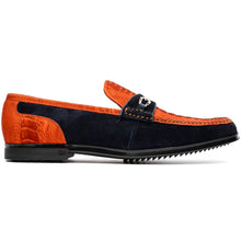 Marco Di Milano Orange-Navy Hugo Sueded Ostrich Leg Bit Loafers