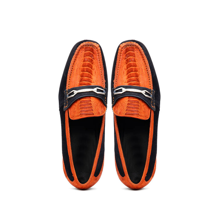 Marco Di Milano Hugo Sueded Ostrich Leg Bit Loafers Orange