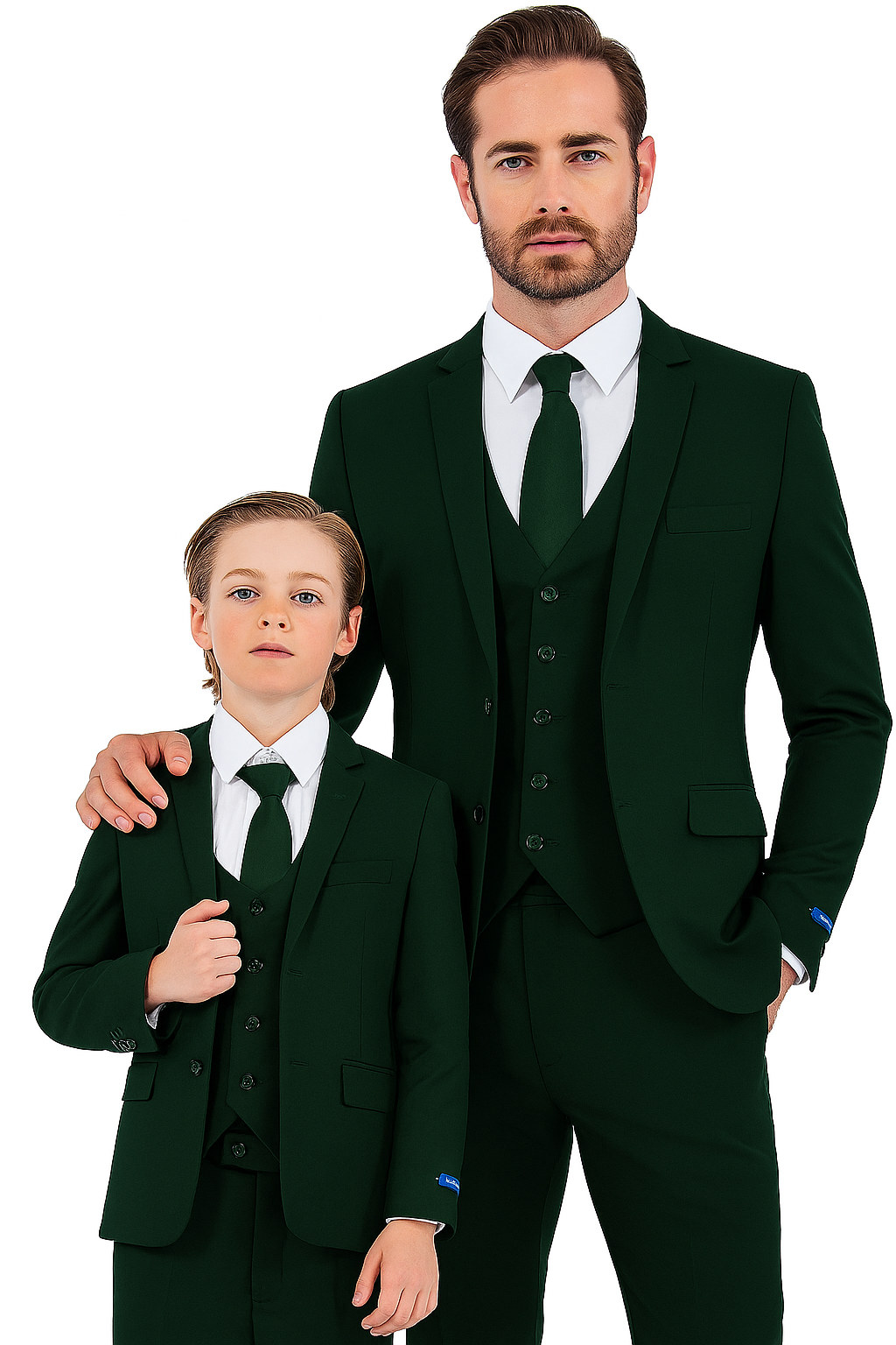 Father and Son Suits - Hunter Green Boys Suit Perry Ellis Vested Boy's Wedding Suit in Hunter Green