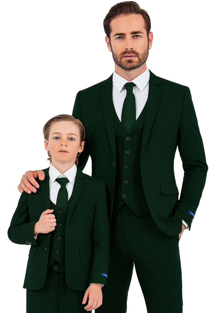 Father and Son Suits - Hunter Green Boys Suit Perry Ellis Vested Boy's Wedding Suit in Hunter Green