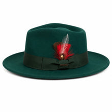 Gangster 100% Australian Wool Crushable Mens Fedora Hat - Removable Feather Gangster  Hunter Green Mens Fedora Hat