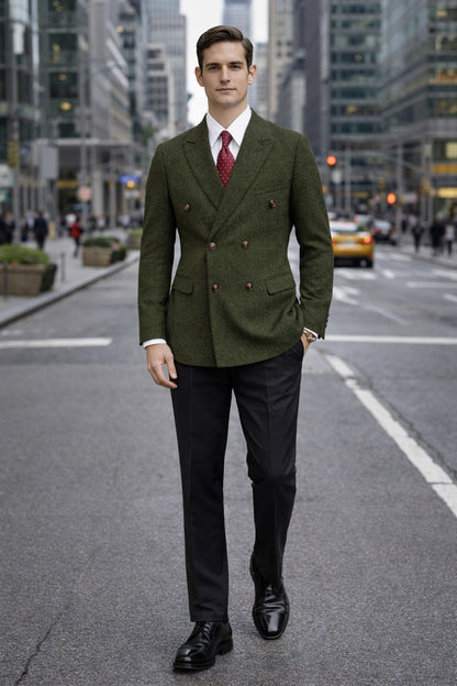 Mens Dark Green Winter Blazer - Hunter Sport Coat jacket Modern Fit 2 Buttons Style Notch - Image 2