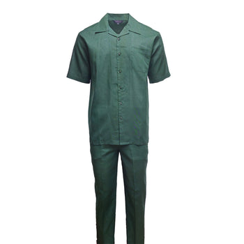 Mens Hunter Green Linen Shirt and Pants Casual Outfit Set
