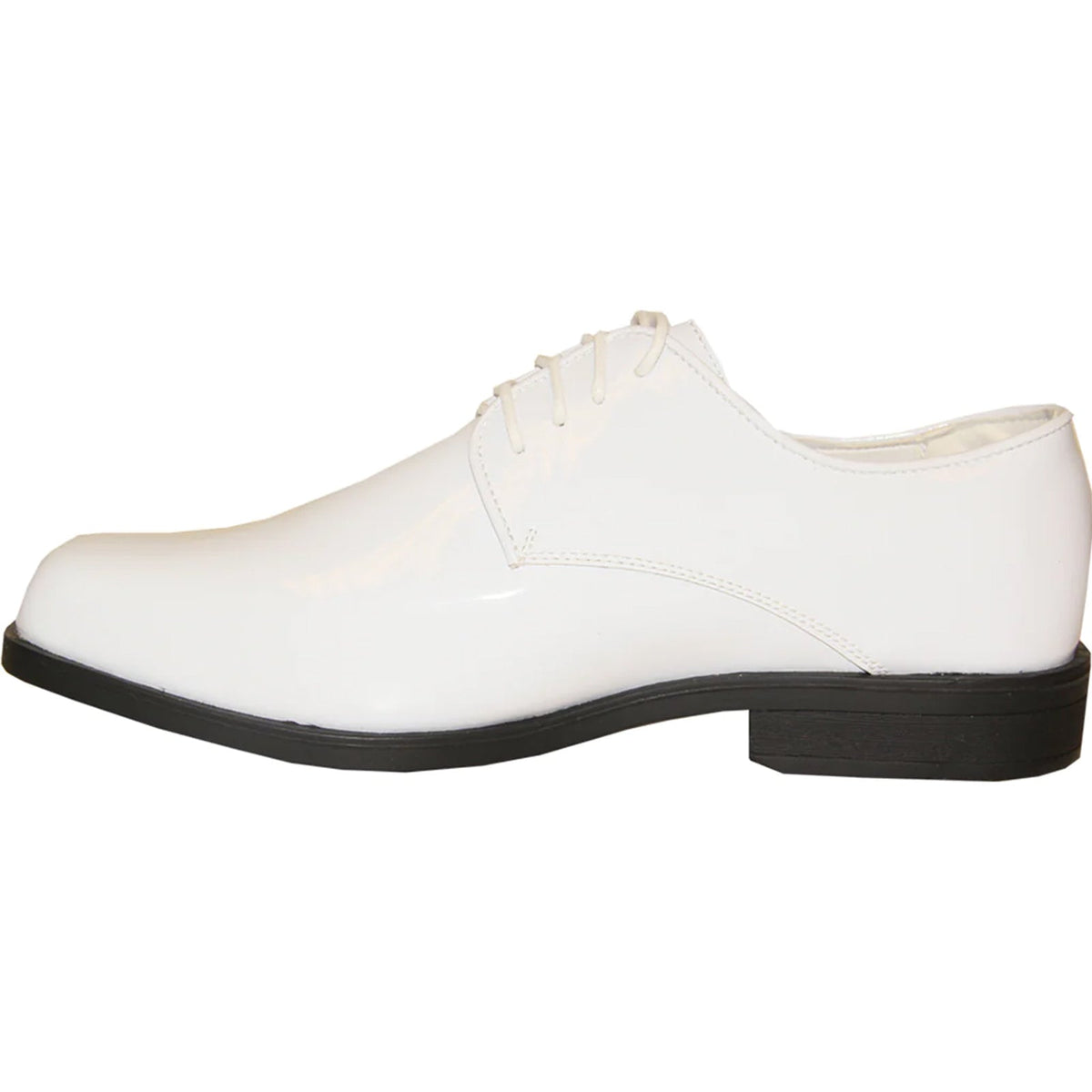 Bravo Mens Classic Plain Square Toe Shiny Patent Tuxedo Dress Shoe in White