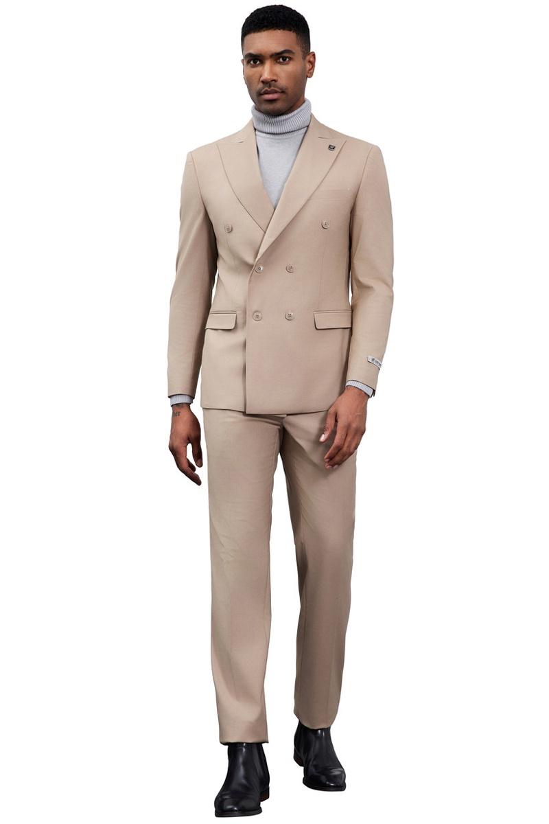 Men's Designer Stacy Adams Classic Double Breasted Suit in Tan - Image 2
