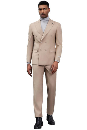 Men's Designer Stacy Adams Classic Double Breasted Suit in Tan - Image 2