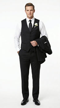 Groomsmen Package Deal Vest & Pants Slacks + Shirt & Tie Set (no Jacket) Black