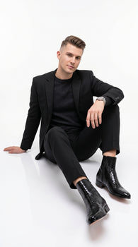 Los Altos Men’s Black Genuine Ostrich Paw Ankle Dress Boots, Higher Heel Exotic Leather Style