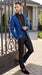 Men’s Blue 1 Button Blazer Jacket with Black Pants, Formal Party Wedding Dress Suit