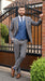 Men’s Blue and Gold Windowpane Plaid 3 Piece Wool Suit with Double Breasted Vest