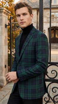 Men’s Green Tartan Plaid Dinner Jacket with Notch Lapel, Formal Sportcoat Blazer