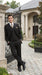 Men’s Black Three Button Poplin Suit with Classic Jacket and Pleated Pants, Formal Dress Suit