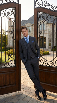Men’s Charcoal Gray Pinstripe 3 Piece Vested Suit with 2 or 3 Button Jacket, Formal Dress Suit