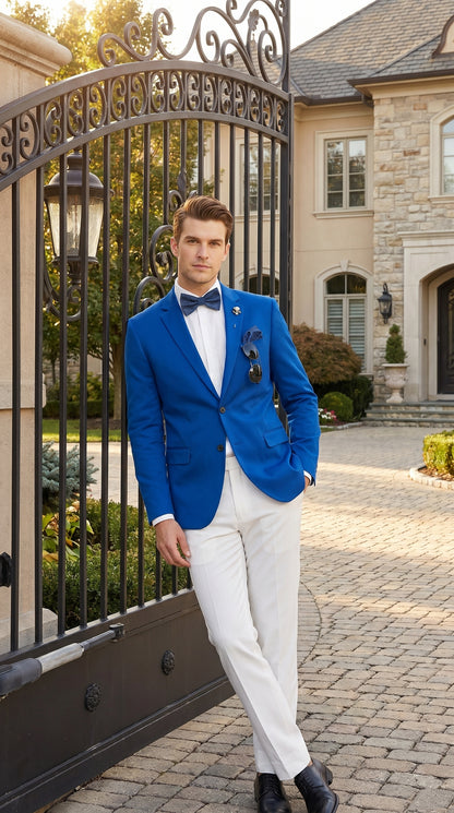 Men’s Royal Blue 2 Button Blazer with Notch Lapel, Wholesale Dress Casual Sport Coat