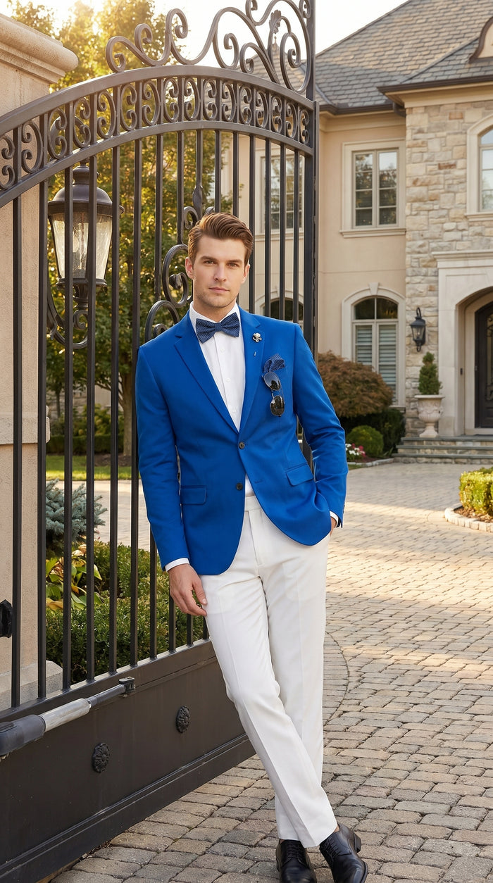 Men’s Royal Blue 2 Button Blazer with Notch Lapel, Wholesale Dress Casual Sport Coat