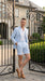 Men’s Light Blue Seersucker Suit with Shorts, Summer Mini Pinstripe Casual Dress Outfit