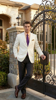 Men’s Ivory Cream Blazer with 2 Button Front, Off White Dress Casual Sport Coat