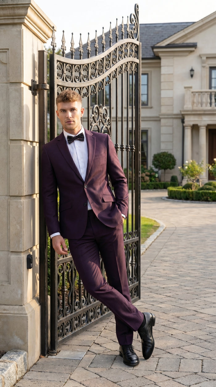 Men’s Plum Eggplant Dark Purple 2 Piece Suit, Formal Wedding Prom Dress Suit