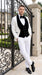 Men’s White and Black Wedding Tuxedo with Black Double Breasted Vest, Groom Prom Suit
