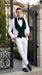 Men’s White and Dark Green Wedding Tuxedo with Double Breasted Vest, Wool Groom Prom Suit