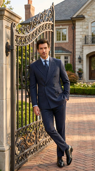 Men’s Kingsman Harrys Blue Pinstripe Double Breasted Suit, Formal Business Dress Suit