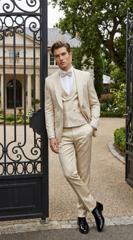 Men’s Tan Floral Shawl Lapel Tuxedo Set, Wedding and Prom Formal Suit
