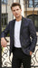 Men’s Navy Black Glitter Floral Tuxedo Dinner Jacket with Satin Lapel, Sequin Formal Blazer