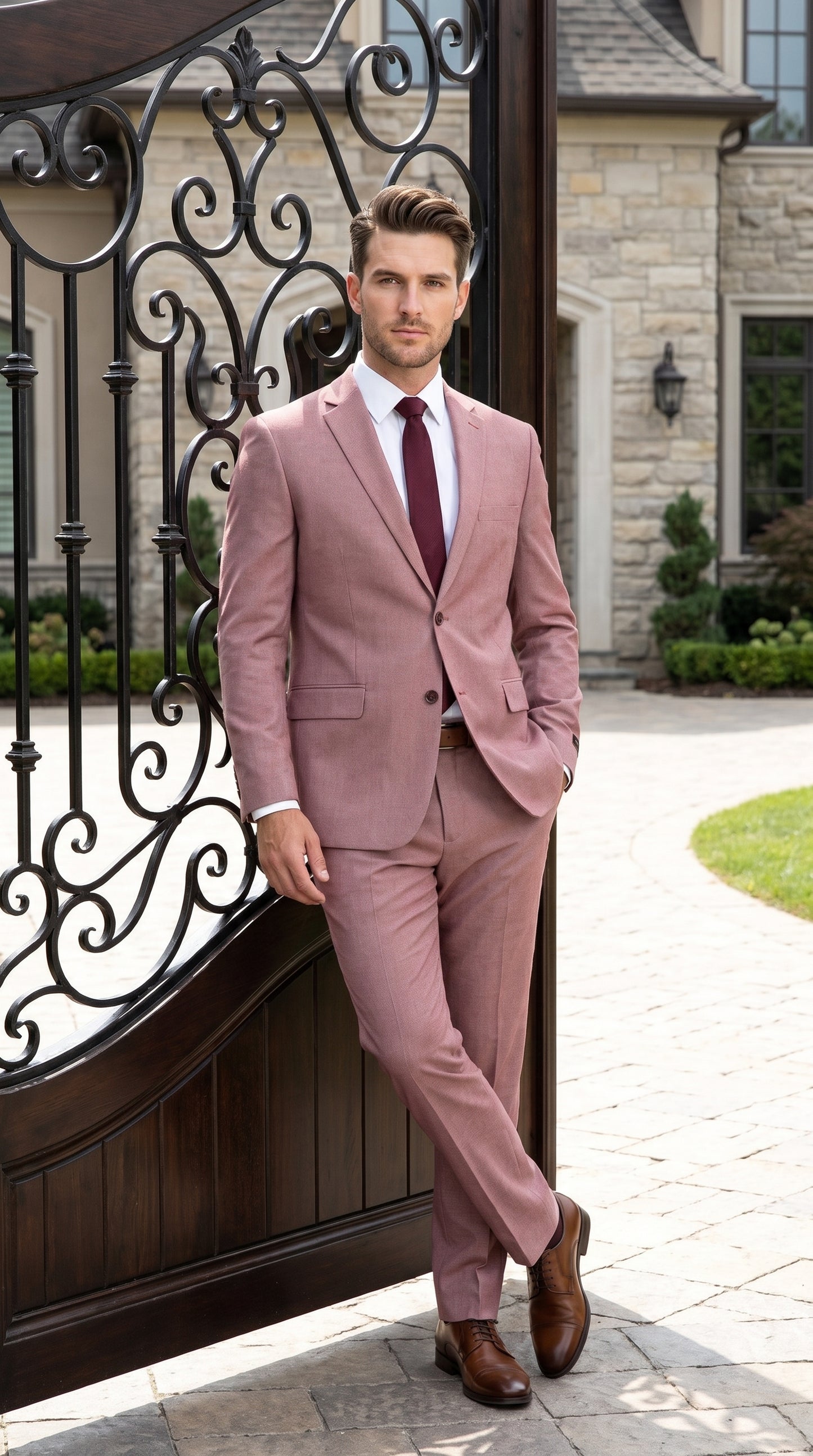 Men’s Mauve Salmon 2 Piece Suit, Formal Wedding Prom Dress Suit