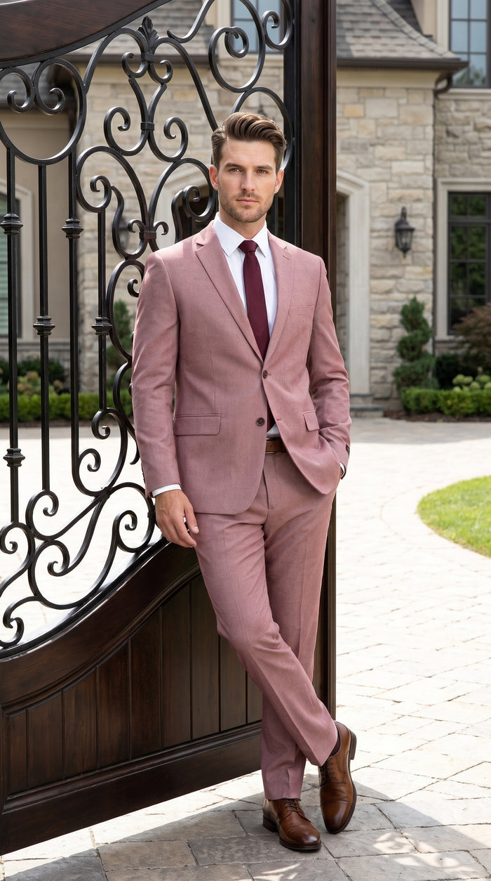 Men’s Mauve Salmon 2 Piece Suit, Formal Wedding Prom Dress Suit