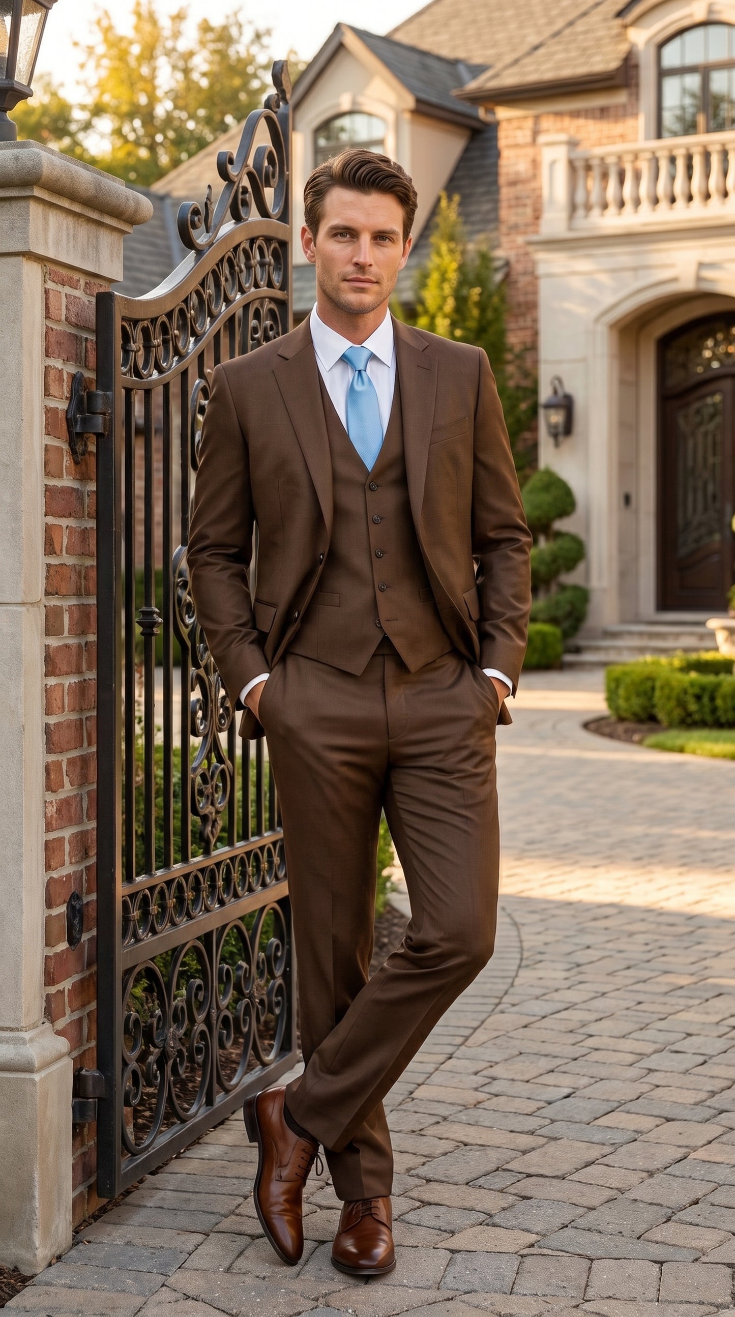 Elegant Men's Chocolate Dark Brown 3 ~ Three Piece  Business Suits Clearance Sale