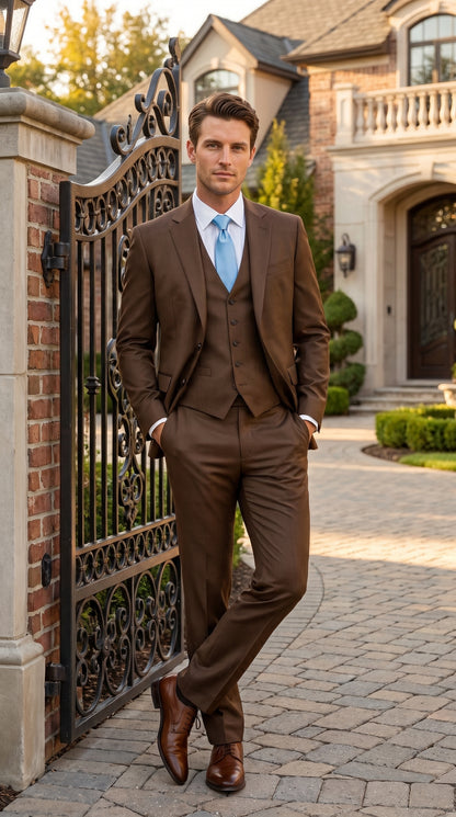 Elegant Men's Chocolate Dark Brown 3 ~ Three Piece  Business Suits Clearance Sale