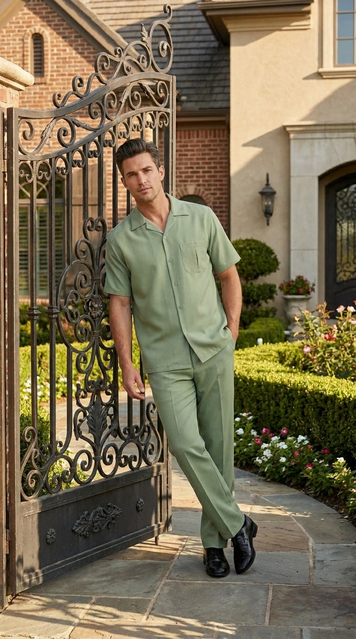 Men’s Mint Big and Tall Walking Suit with Short Sleeve Shirt and Matching Pants