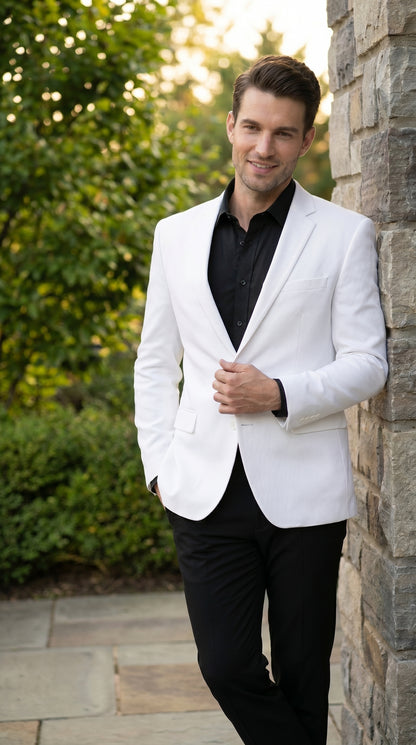 Men’s White Linen Fabric Summer Blazer with Notch Lapel, Dress Casual Sport Coat