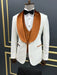 Men’s White Slim Fit Tuxedo with Burnt Orange Velvet Shawl Collar