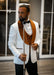 Men’s White Slim Fit Tuxedo with Burnt Orange Velvet Shawl Collar