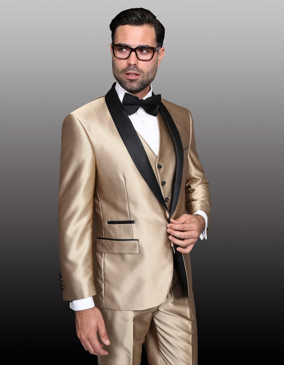 Black ~ Gold One Button Shawl Lapel main image 1