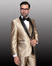 Mens 1 Button Shawl Lapel Vested Wedding | Prom Tuxedo in Gold Sharkskin - Mens Slim Fitted Tuxedo