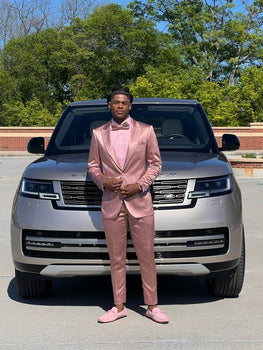 Graduation Suit - Men's One Button Vested Shiny Satin Sharkskin Prom & Wedding Party Suit in Dusty Rose - Image 3