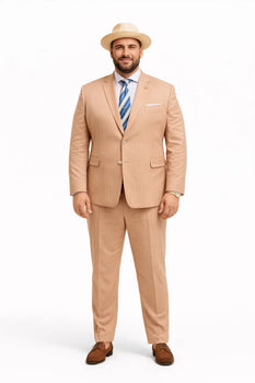 Mens Bronze - Tan Pinstripe - Camel Double Breasted Pinstripe Suit - Flat Front Pants