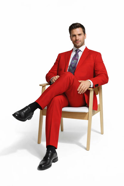 Discounted Sale Clearance Men's Two Buttons Red Classic Fashion suit Flats Front Pants - Image 7