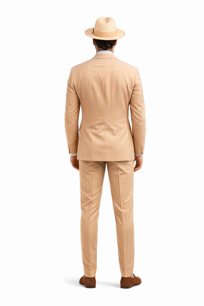 Mens Bronze - Tan Pinstripe - Camel Double Breasted Pinstripe Suit - Flat Front Pants - Image 2